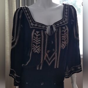 Free People Embroidered And Beaded Boho Top